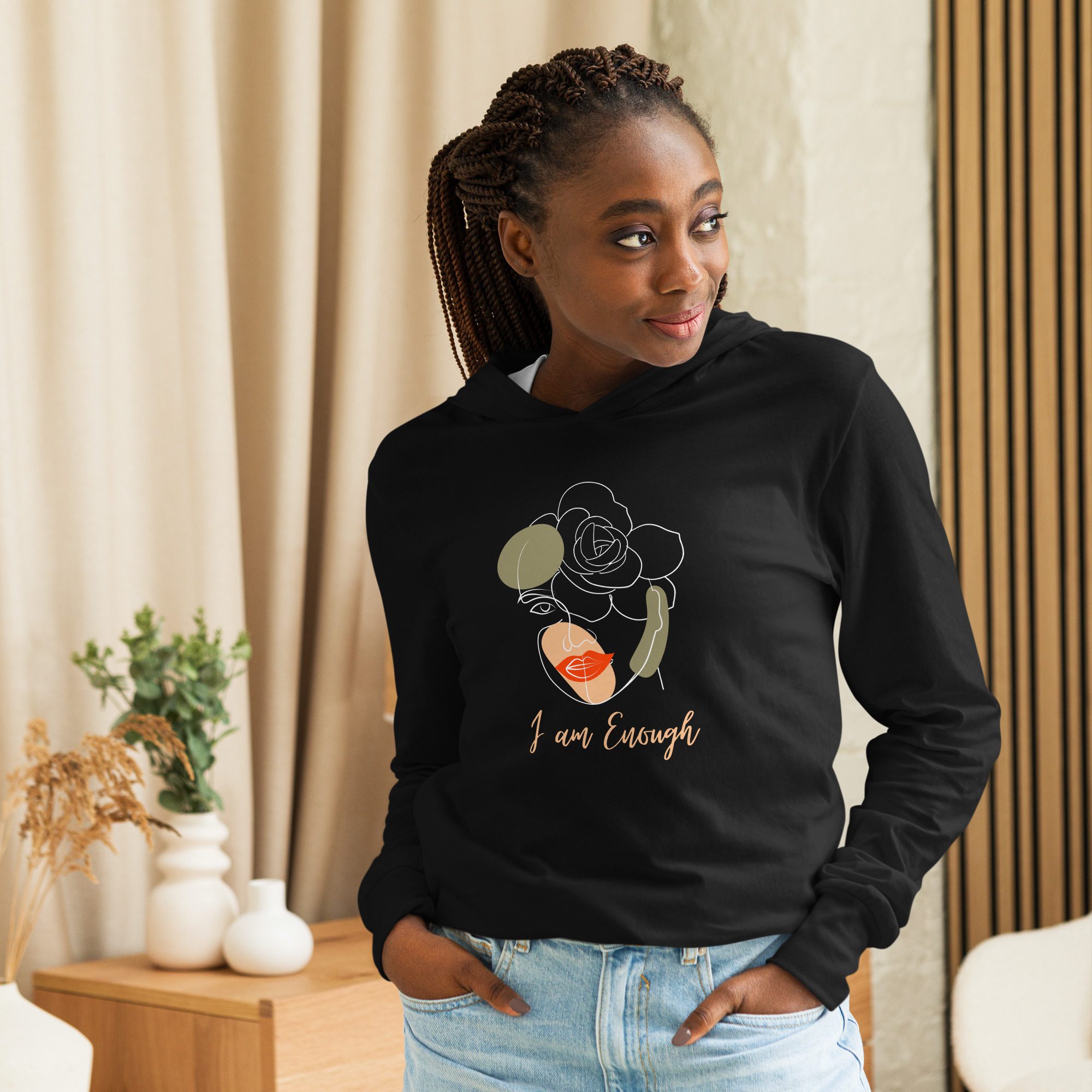 I am Enough Hooded long sleeve tee